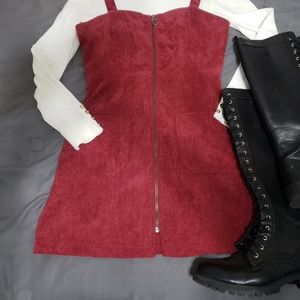 NWT medium burgundy corduroy front zip dress M